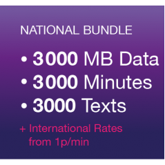 3000 UK Minutes, 3000 UK Texts, 3000 MB Data and Unlimited Calls and Texts to Vectone