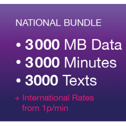 3000 UK Minutes, 3000 UK Texts, 3000 MB Data and Unlimited Calls and Texts to Vectone
