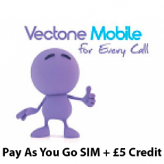 Vectone Mobile Pay As You Go SIM + £5 Credit