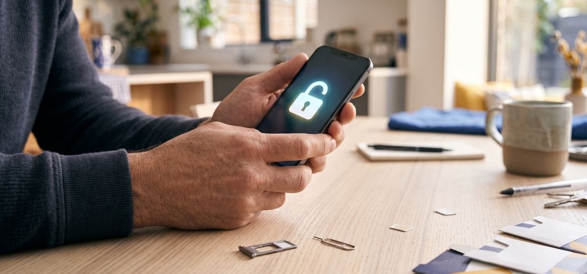Phone screen showing an open padlock after unlocking