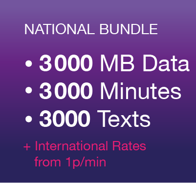 3000 UK Minutes, 3000 UK Texts, 3000 MB Data and Unlimited Calls and Texts to Vectone