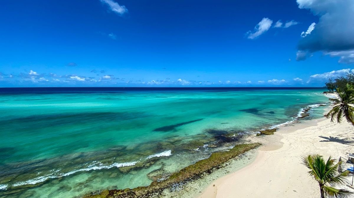 White sand beach and turquoise sea on the coast of Barbados