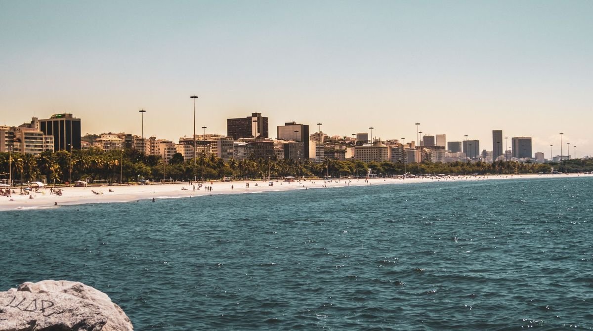 City skyline along the beach in Rio de Janeiro, Brazil