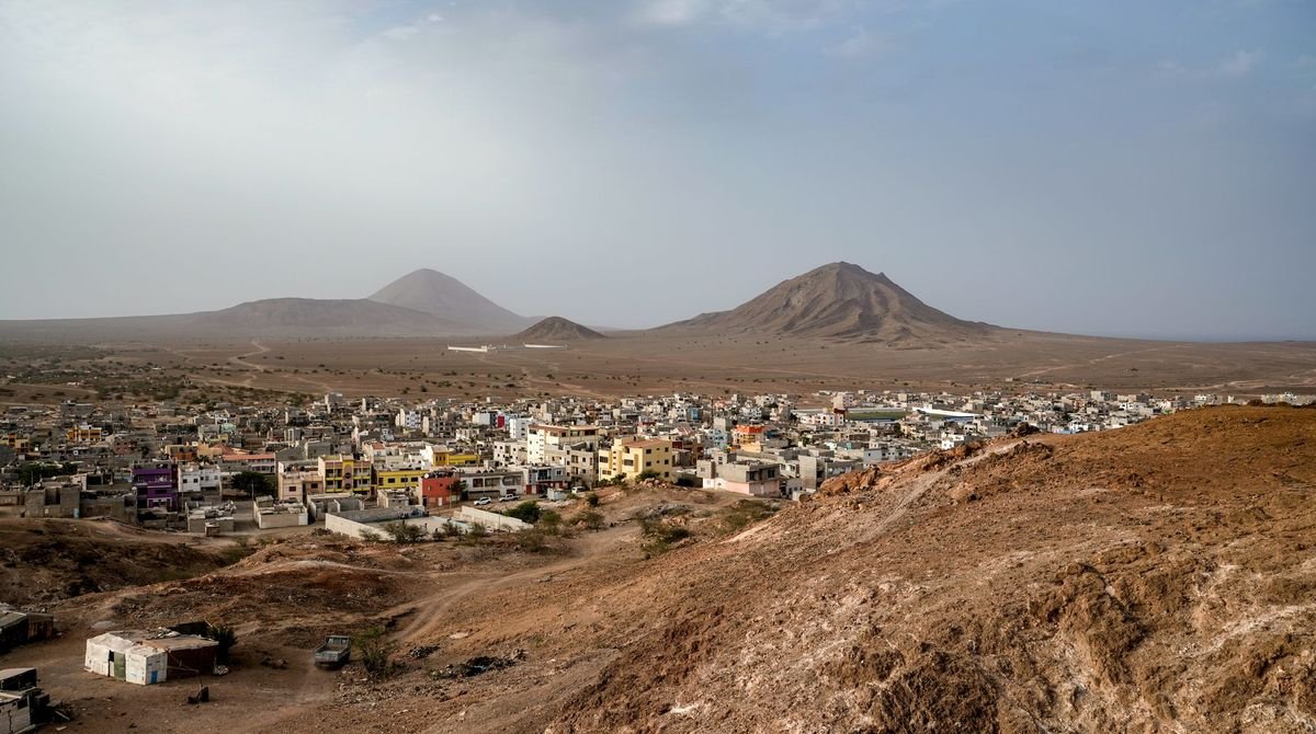 Volcanic hills above a town in Cape Verde