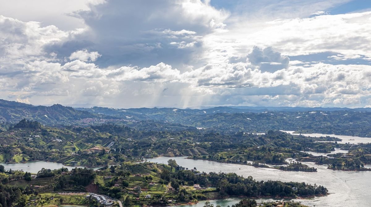 Lakes and green hills around Guatape, Colombia