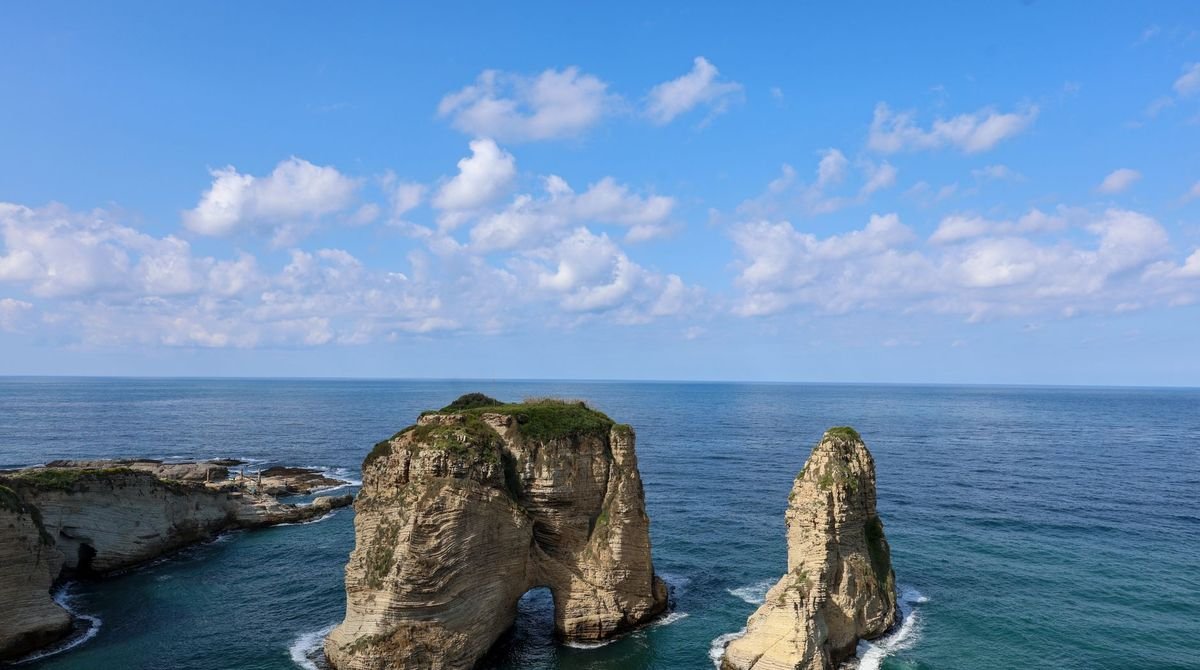 Pigeon Rocks off the Raouche coast in Beirut, Lebanon
