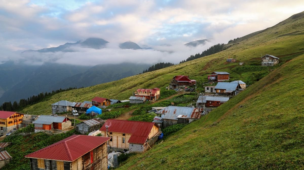 Red-roofed cottages on the steep green slopes of Saba