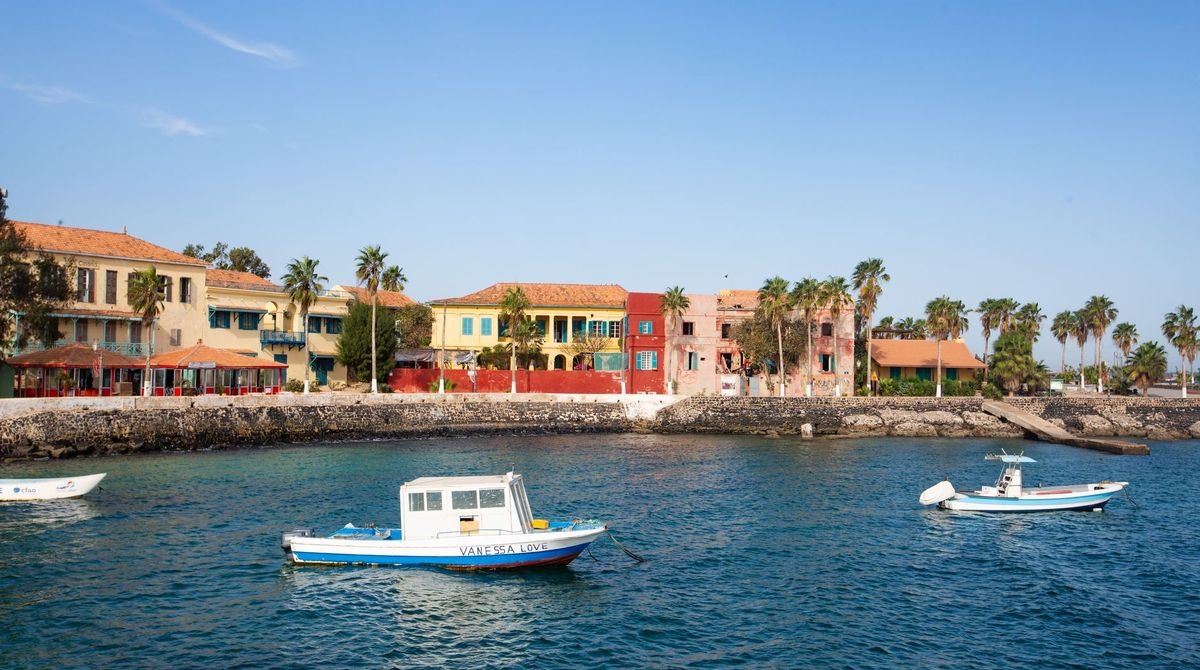 Colourful waterfront houses on Goree Island near Dakar, Senegal