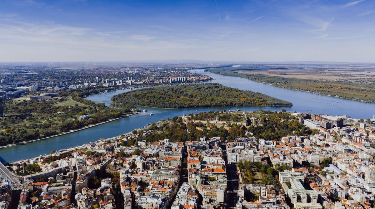 Belgrade and the meeting of the Sava and Danube rivers, Serbia