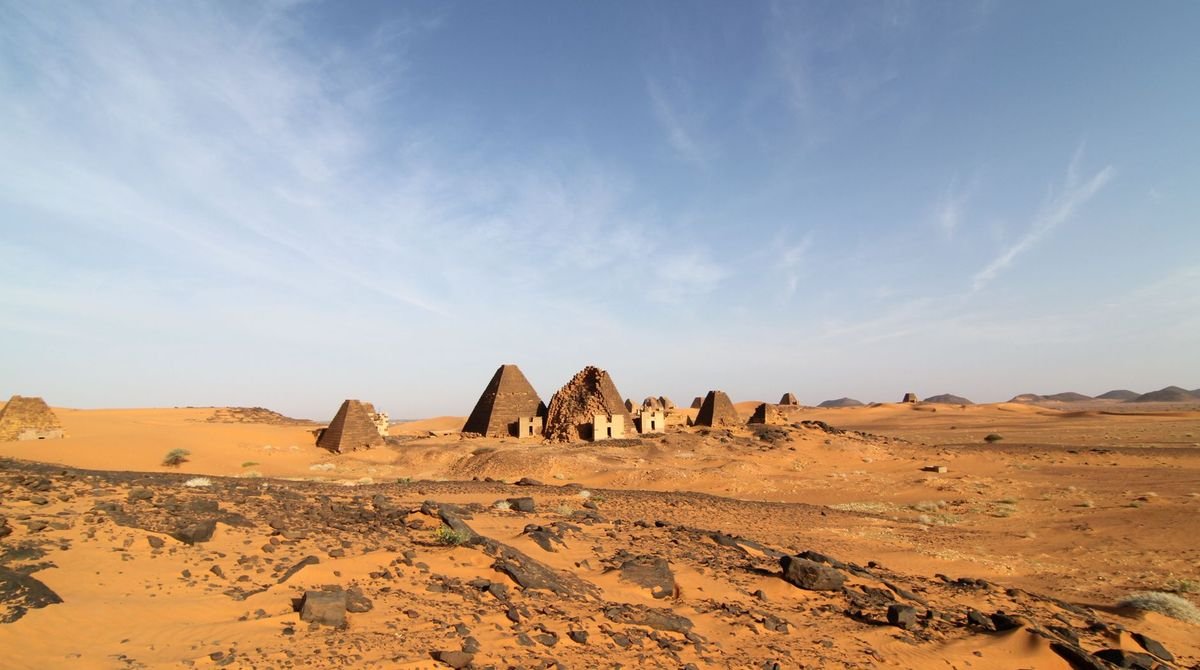 Ancient pyramids of Meroe in the desert, Sudan