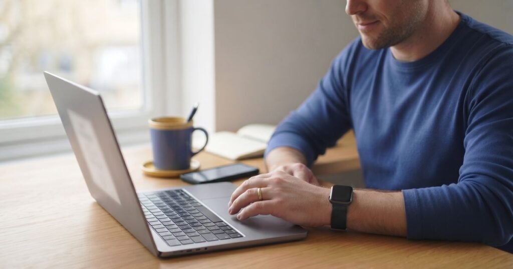 Man paying for an order online on his laptop at home