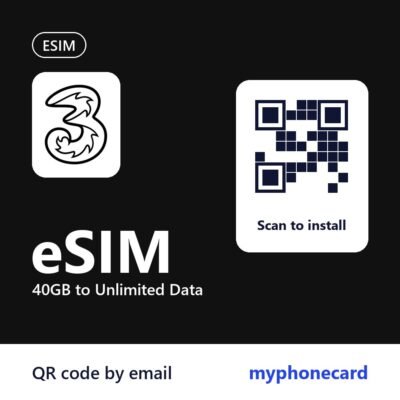 Three UK eSIM – 40GB to Unlimited Data